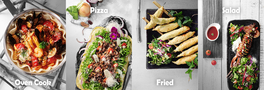 Oven Cook, Pizza, Fried, Salad